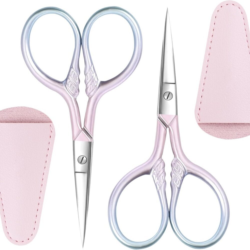 2 Pcs Eyebrow Scissors For Women, Professional Grooming Mini Scissors With Stain
